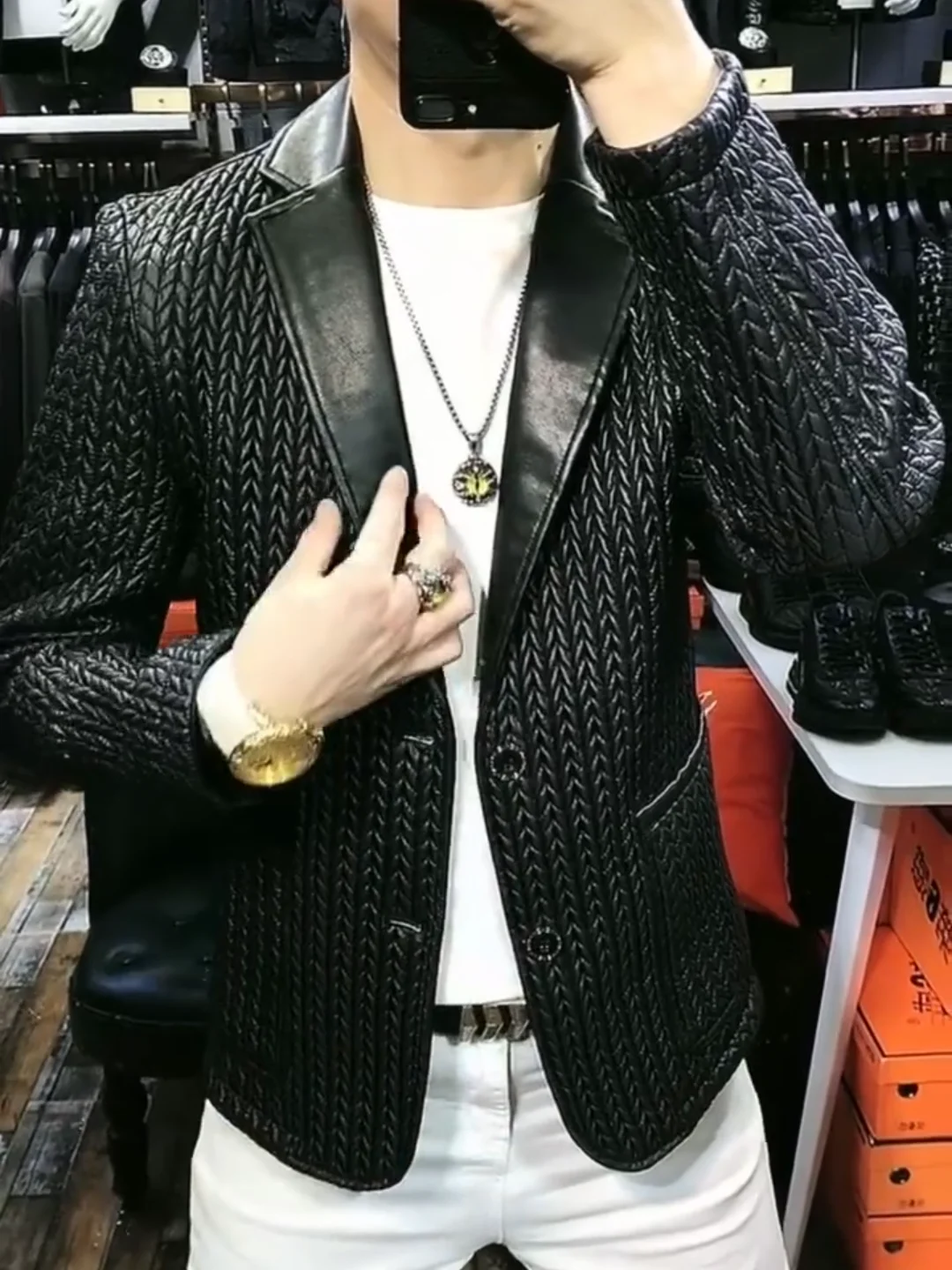 

Spring Autumn Men's Casual Busin Cotton Blend Jaet Slim Fit Long Sve Faionable Classic Sle Button Decorated Outer...