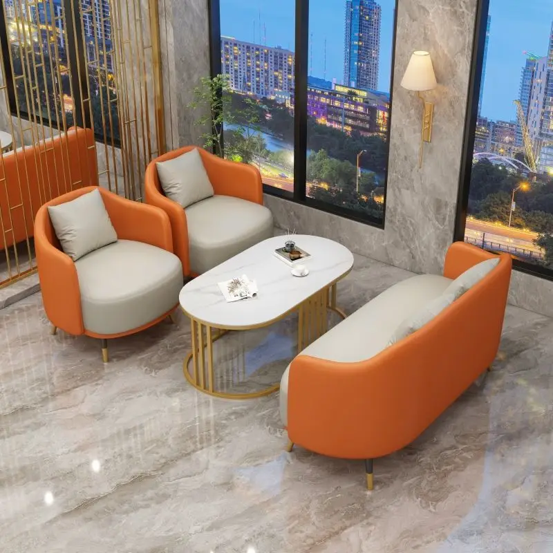

Custom Hotel Reception Sofa Rest Area Reception Sofa Negotiation Sales Office Beauty Salon Reception Three-Piece Set Table and C