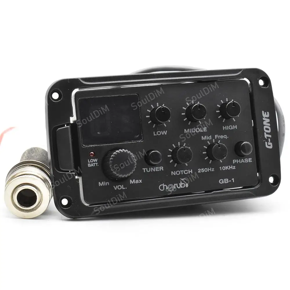 Cherub GB-1 G-Tone Series Acoustic Guitar Preamp Piezo Pickup 3-Band EQ Equalizer with Notch/Phase/Mid Freq. and LED Tuner