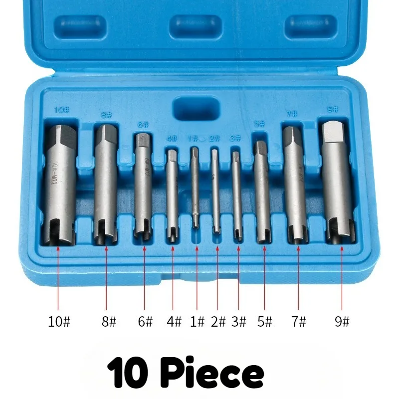10 Piece Multi Specification Tap Extractor Set Screw Tap Removal Bits High Hardness Steel Tap Puller Tool Kit Storage Case