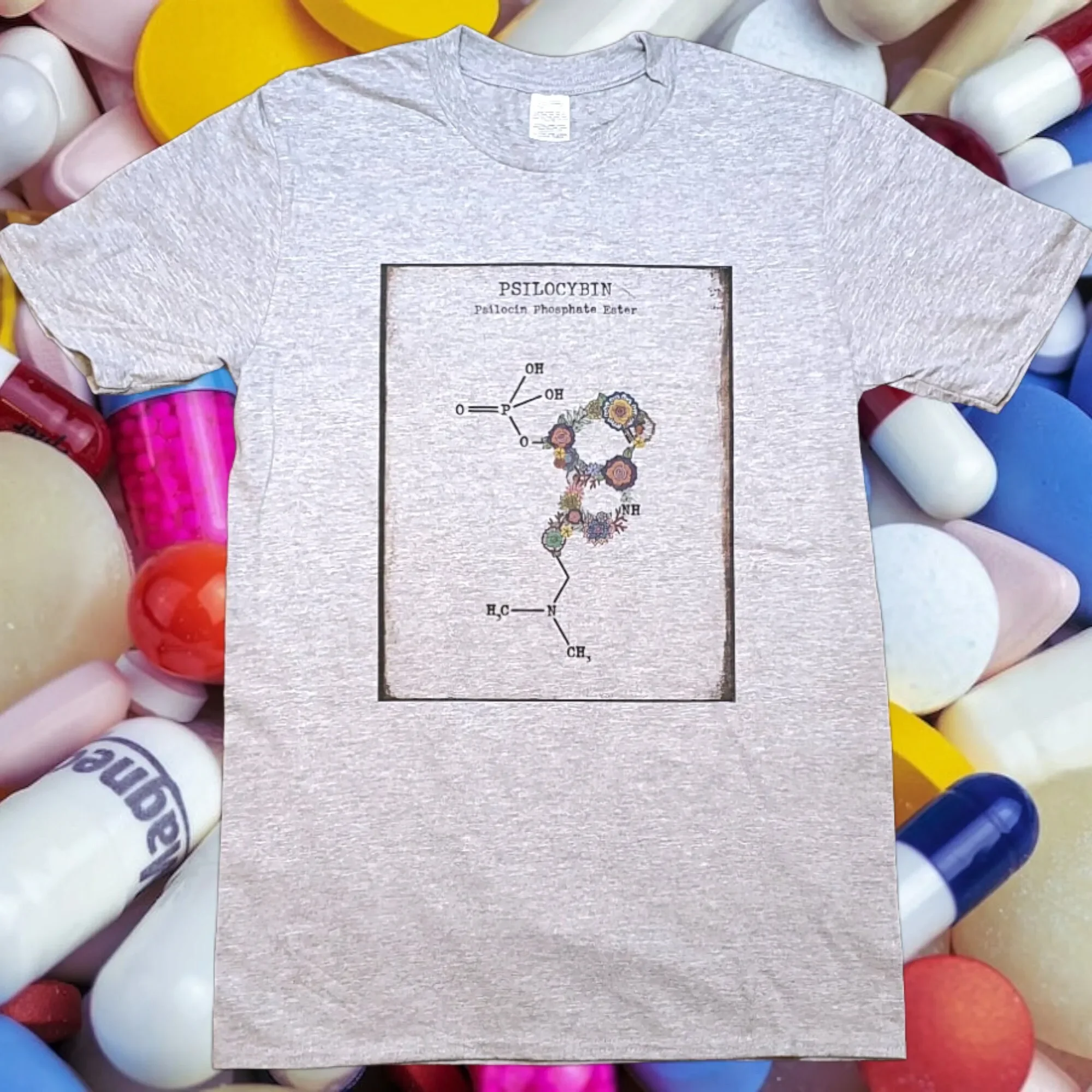 Psilocybin Molecule Grey T shirt sizes available S 3XL Personalisation upon request