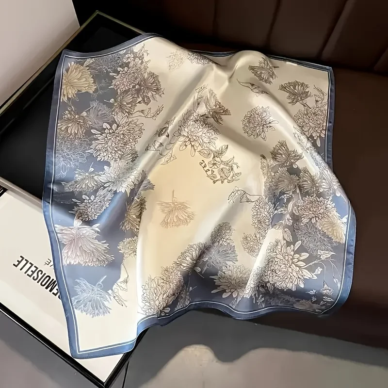 27.56 بوصة فاخر الأزرق كاميليا طباعة وشاح البوهيمي نمط المرأة الصيف الحجاب خفيفة الوزن عقال باندانا #4