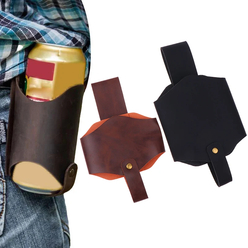 1pc PU Leather Beer Bottle Waist Holster Portable Beer Belt Bag Handy Wine Bottles Beverage Can Holder