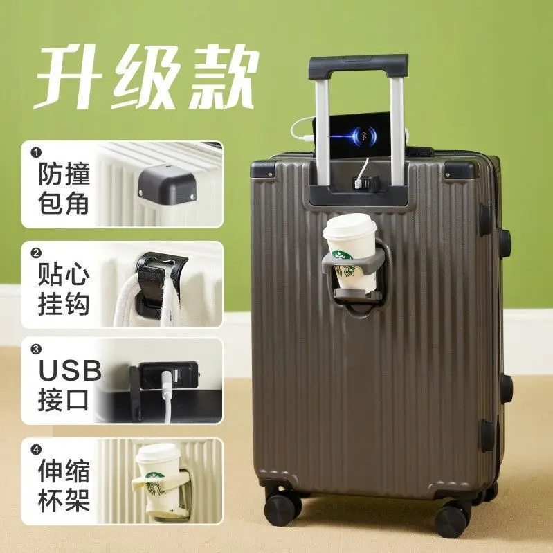 20 Inch Original Design Luggage with Cup Holder & USB Port, Multi-Functional Travel Suitcase for Men and Women