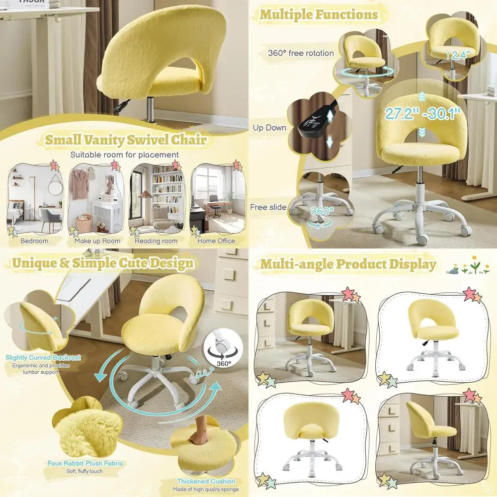 

Кресло на колесиках из искусственного меха с регулировкой высоты для девочек, удобное офисное кресло для учебы, макияжа и небольших помещений