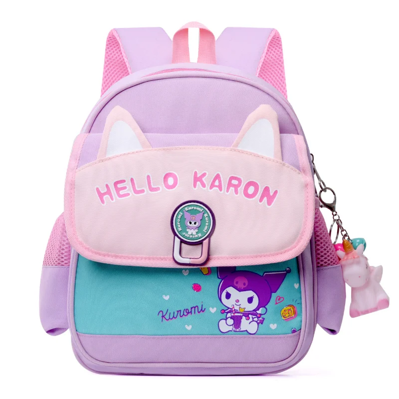 Mochila escolar de dibujos animados Sanrio Kulomi, mochila ligera simple de gran capacidad, colores contrastantes frescos