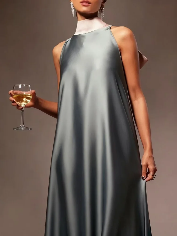 Vestido de banquete sofisticado, estilo halter sem mangas, roupa de noite leve e luxuosa, adequado para tapete vermelho/descãs sofisticados/festas da moda, uma peça de declaração