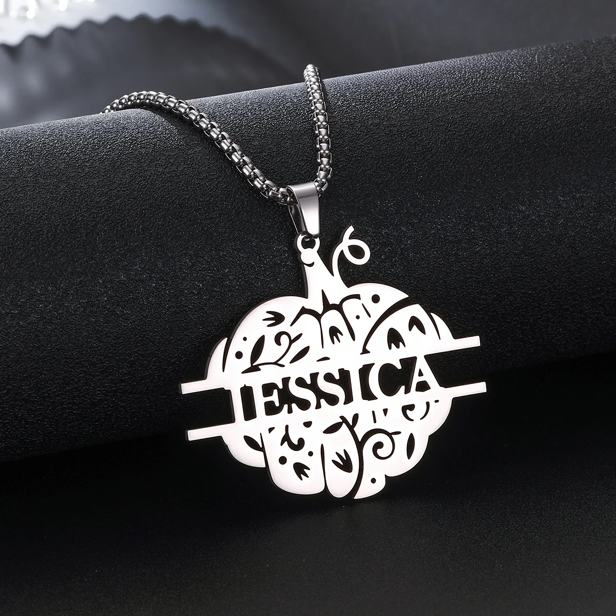 

Custom Halloween Pumpkin Name Necklace, Personalized Stainless Steel Hollow Pendant, Festival Memorial Exclusive Jewelry