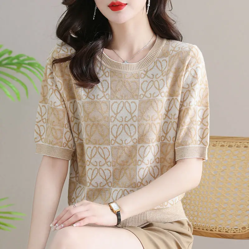 Fashion O-Neck Knitted All-match Short Sleeve Blouses Women's Clothing 2024 Summer New Loose Casual Tops Commuter Shirts