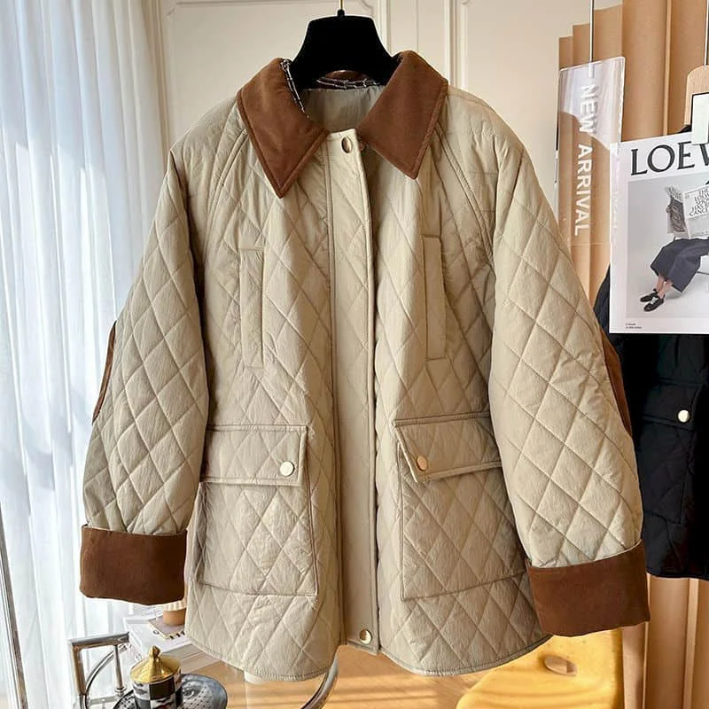 Quilted Coats Women Lightweight Cotton Added Korean Style Workwear Jackets Loose Casual Mid-length Vintage Winter Clothes Women