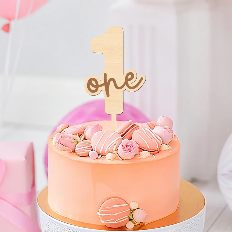 NUBECOM Tortenaufsatz zum ersten Geburtstag, ein Kuchenaufsatz, Holznummer mit Buchstabe, Kuchendekorationen für Babypartydekorationen – Detail 9