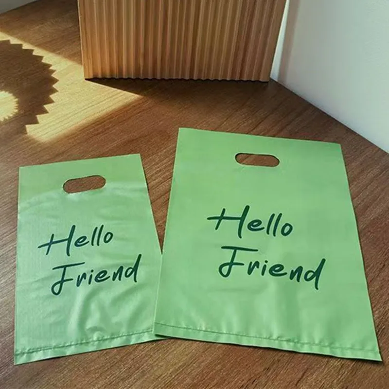 

10 PCS Green Hello Gift Bags Plastic Shopping Packing Bag For Small Business Jewelry Cosmetics Present Wedding Birthday Party