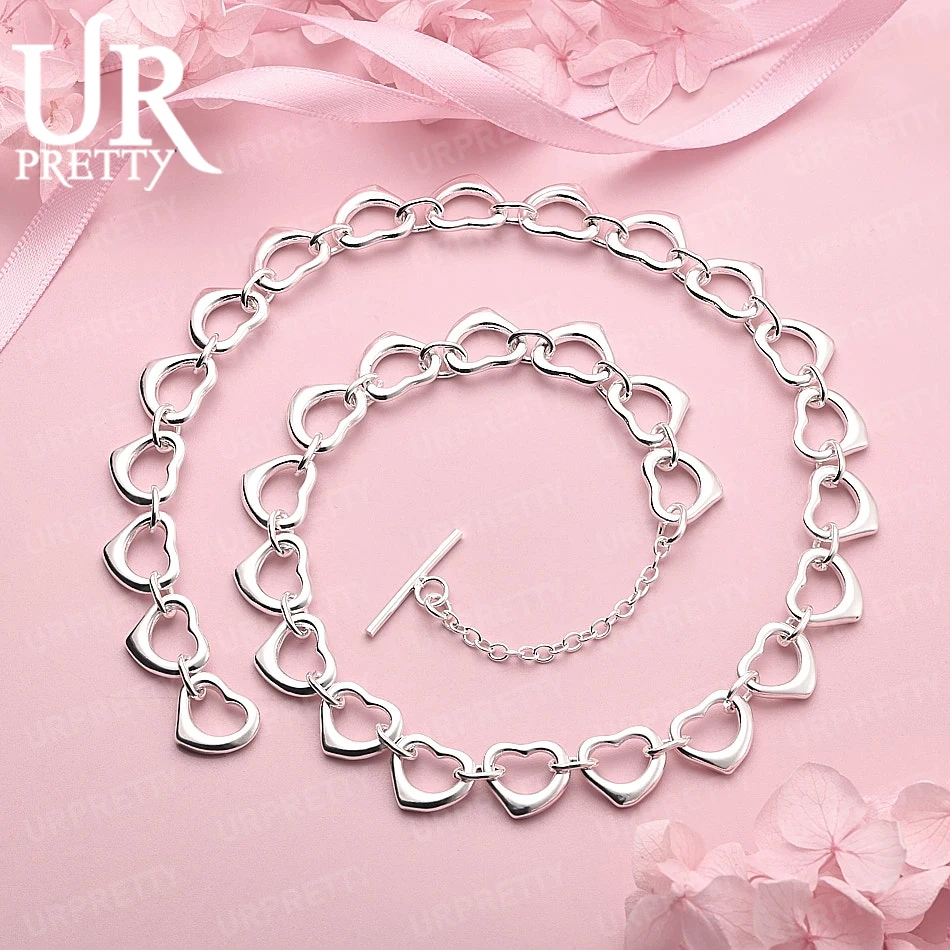 

925 Sterling Silver Engagement Heart Shaped Chain Necklace Women Party Birthday Gift Wedding Fashion Jewelry