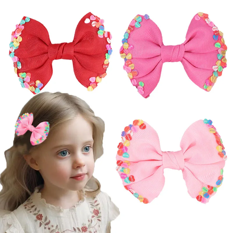 

6pcs/ Rainbow Hair Bows for Girls Candy Pink Solid Grosgrain Ribbon Bow with Alligator Clips Toddler Kids Baby Hair Accessories