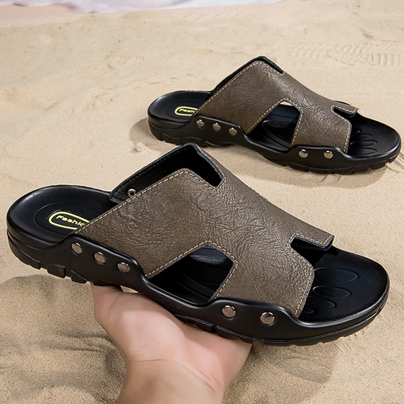 Genuine Leather Men Slippers Outdoor Beach Shoes Big Size  37-52 Summer Slippers Casual Sandals Designer Mens Slippers 52 51 50