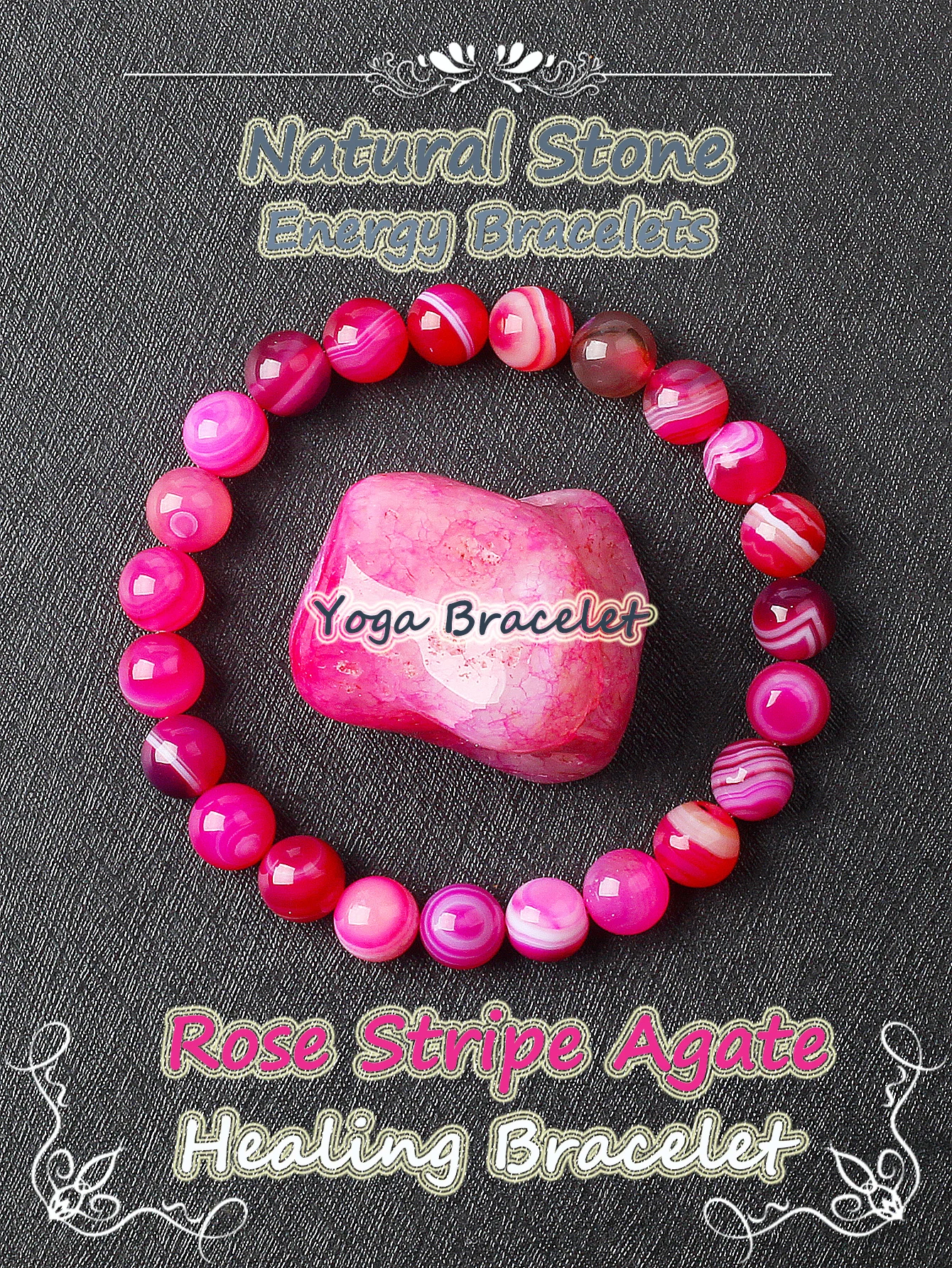 Yoga Fitness Tracker - Bransoletka z naturalnego kamienia – różowo-czerwone