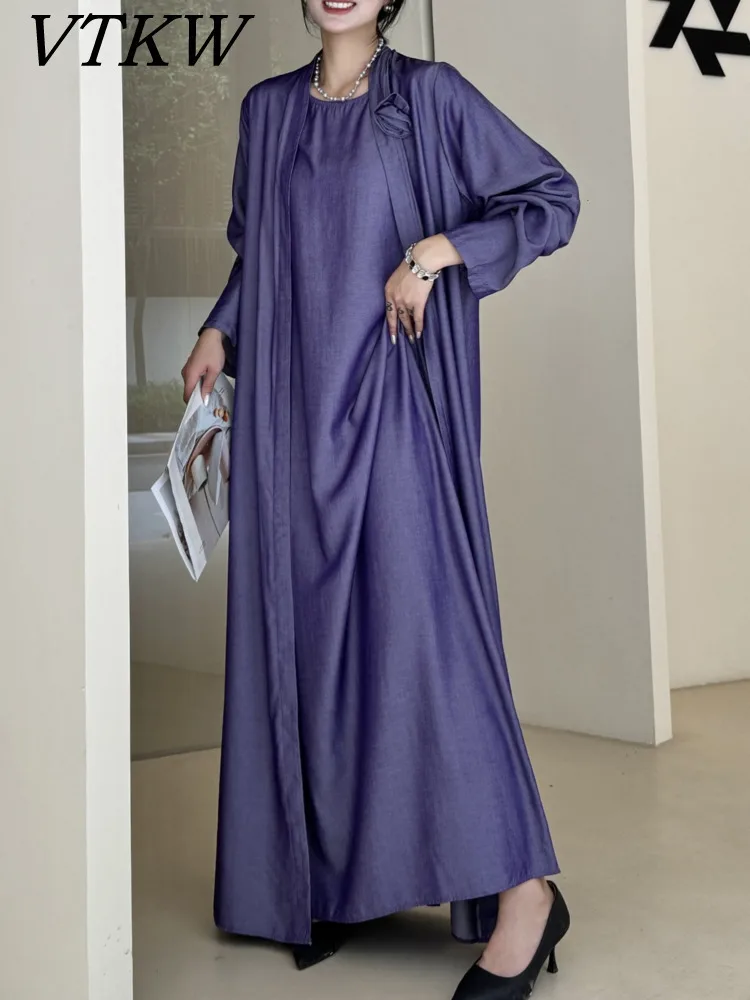 

VTKW Solid-color Round-neck Simple And Versatile Design - A New 2025 Spring Style Women's High-quality Cape-style Long Blazer