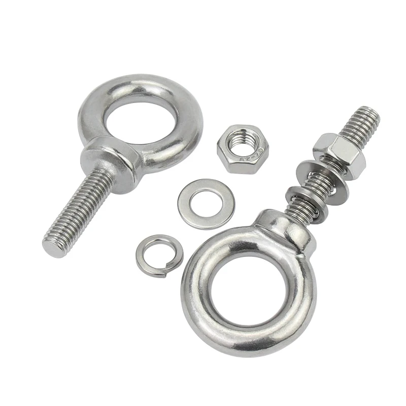 M3 M4 M5 M6 M8 304 SS Eye Bolt with Nut and Washer Set / Corrosion Resistant Lifting Ring Bolts Complete Fastener Kit