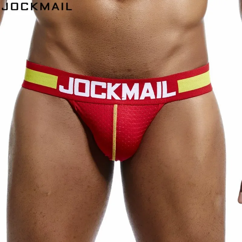 JOCKMAIL Men Mesh Low Waist Sexy Men Underwear Briefs Gay Penis Pouch Wonderjock Bikini Gay Underwear Man Jockstrap Thong Tanga