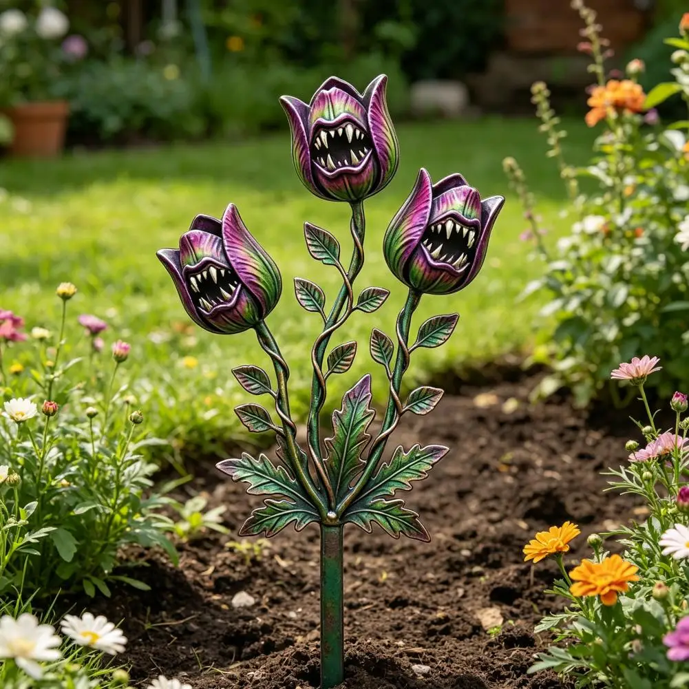 metal-garden-sculpture-carnivorous-plant-garden-stake-whimsical-plant-decoration-rusty-2d-flat-flytrap-plant-sculpture-for-yard