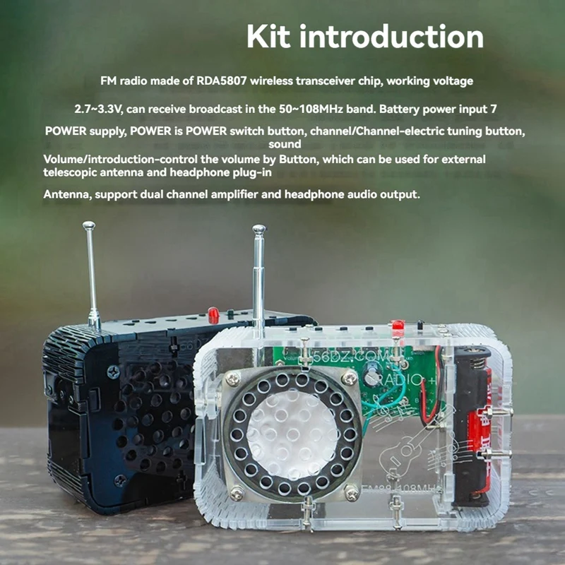 ABDJ-DIY FM Radio Kit 50-108Mhz Adjustable IC RDA5807 Soldering Practice Kit Anti-Interference Dual Channel Amplifier