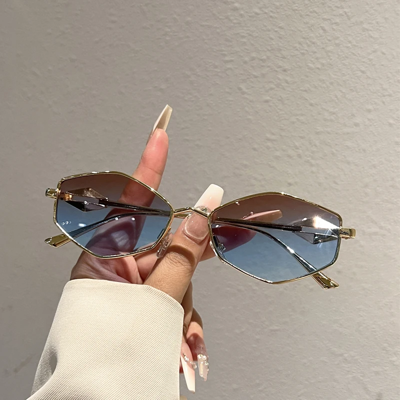 KAMMPT Polygon-Sonnenbrille Stilvolle Vintage-Metallrahmen Casual Deko-Brillen für Damen Schicke Trendige Markendesign Retro-Sonnenbrillen