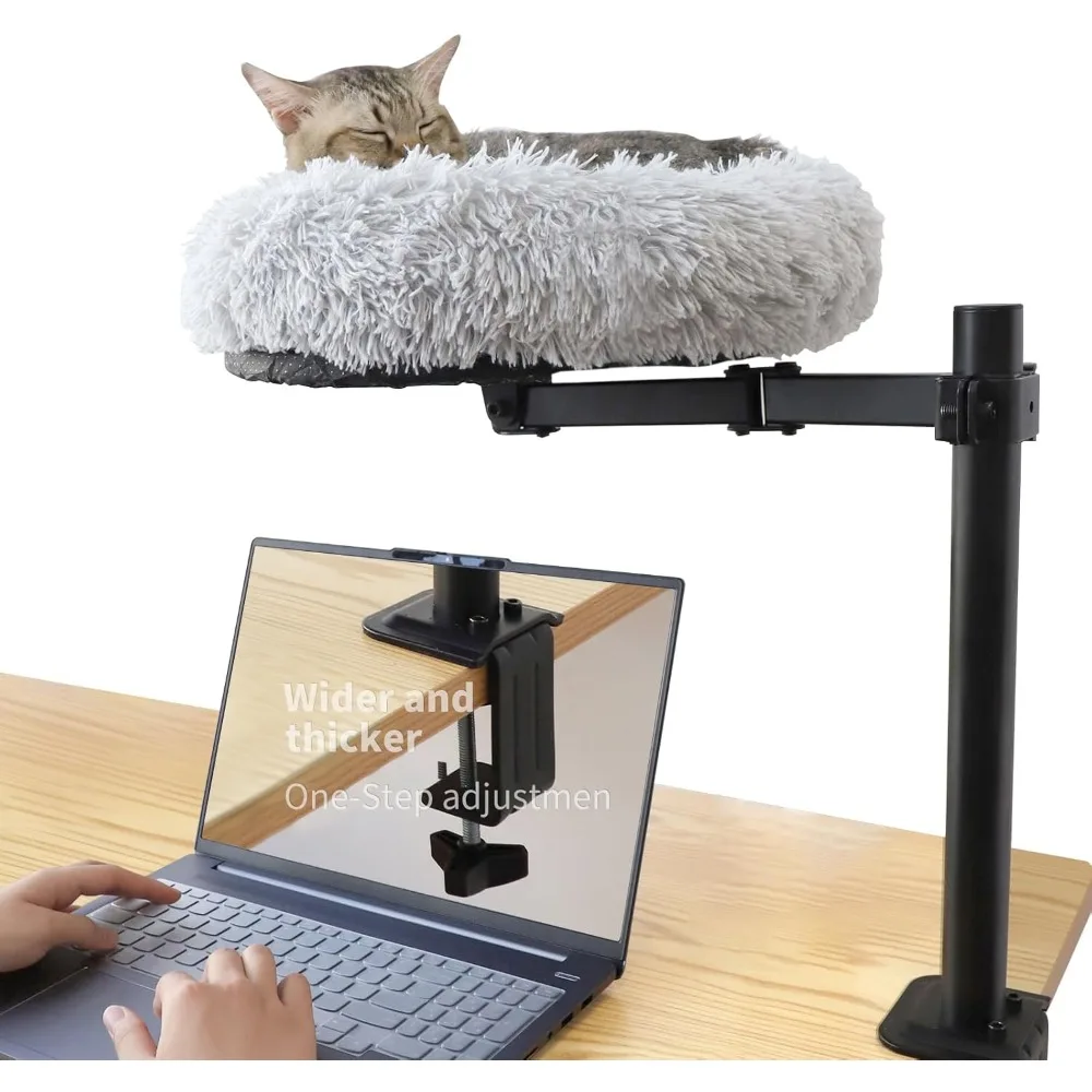 

Cushion Desk Cat Bed Mount, Cats Table for Desk with Rotatable Metal Elevated Mount, Cozy Soft Plush Pet Cushion, Cat Beds