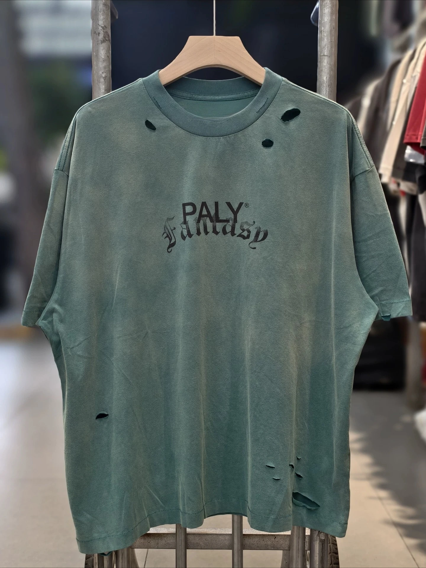 26ss Fashion PH Vintage Casual Tops Cutting Damage Homme Print Washed Old Tee Hip Hop T-shirt for Men