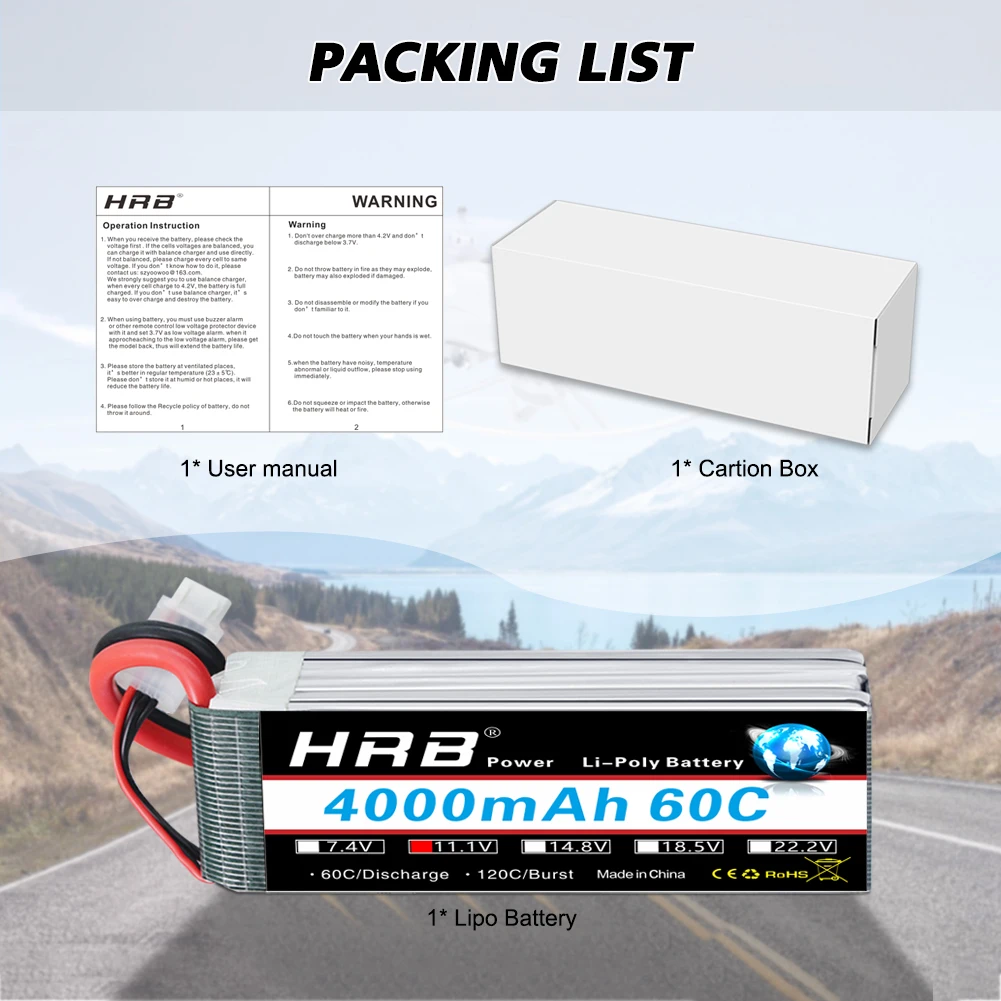 HRB 3S 4000 mAh แบตเตอรี่ Lipo 11.1V 4000 mAh RC แบตเตอรี่ 60C พร้อม XT60 สําหรับ RC รถรถบรรทุก Monster RC เครื่องบิน FPV Drone เรือ