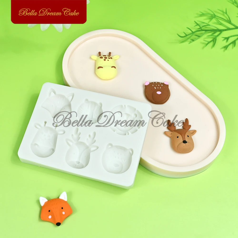 3D Cartoon Fox Lion Forest Animal Head Silicone Mold Tiger Fondant Chocolate Mould DIY Clay Model Cake Decorating Tools Bakeware