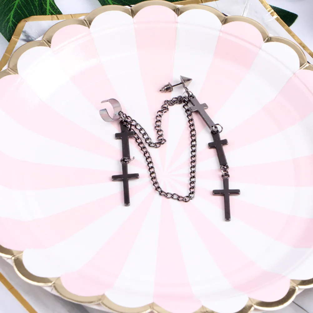Tassel Cross Black Ear Clip Earrings Elegant Jewelry Women Gift for Wedding Party Date Prom Summer Picnic Women Earrings