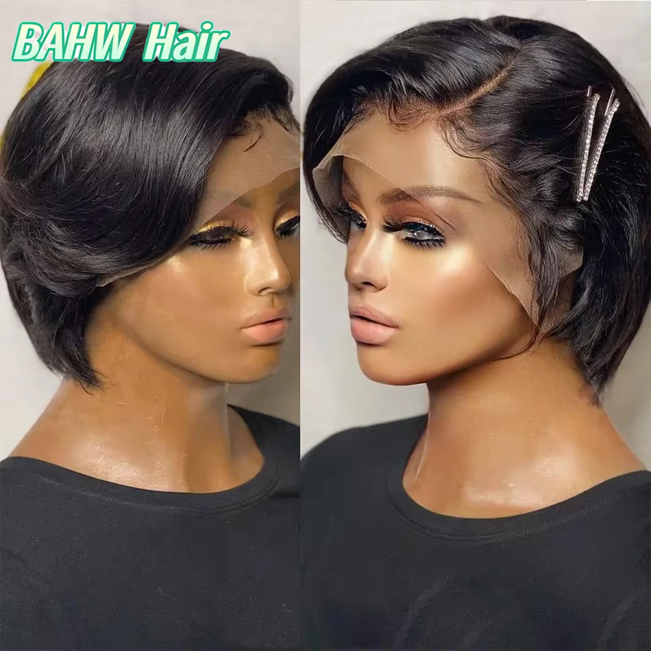 BAHW HAIR Short Bob Wig Pixie Cut Wig 13x4X1 Side Part Lace Human Hair Wigs 100% Peruvian Hair Remy Hair Straight Cheap Hair Wig