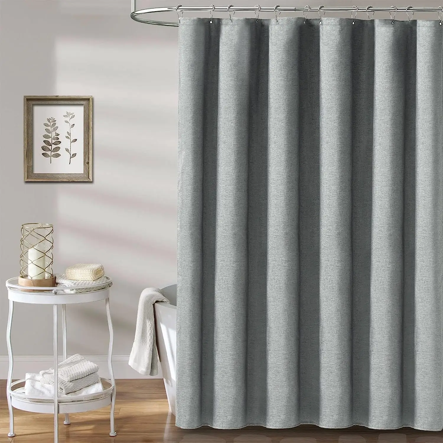 Luxury Linen Shower Curtain with Silver Metal Hooks Bathroom Waterproof Thick Fabric Bath Curtains Bathtub Large Bathing Cover