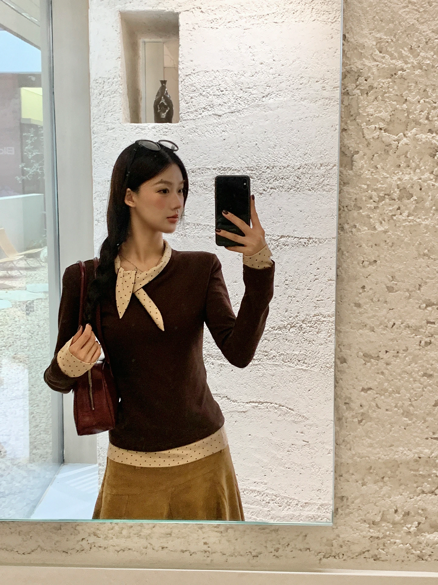 

Slim Fit Long Sve T-irt Women's Base irt Inner Wear Coffee Color American Sle Winter Commute Faion Ladies Top