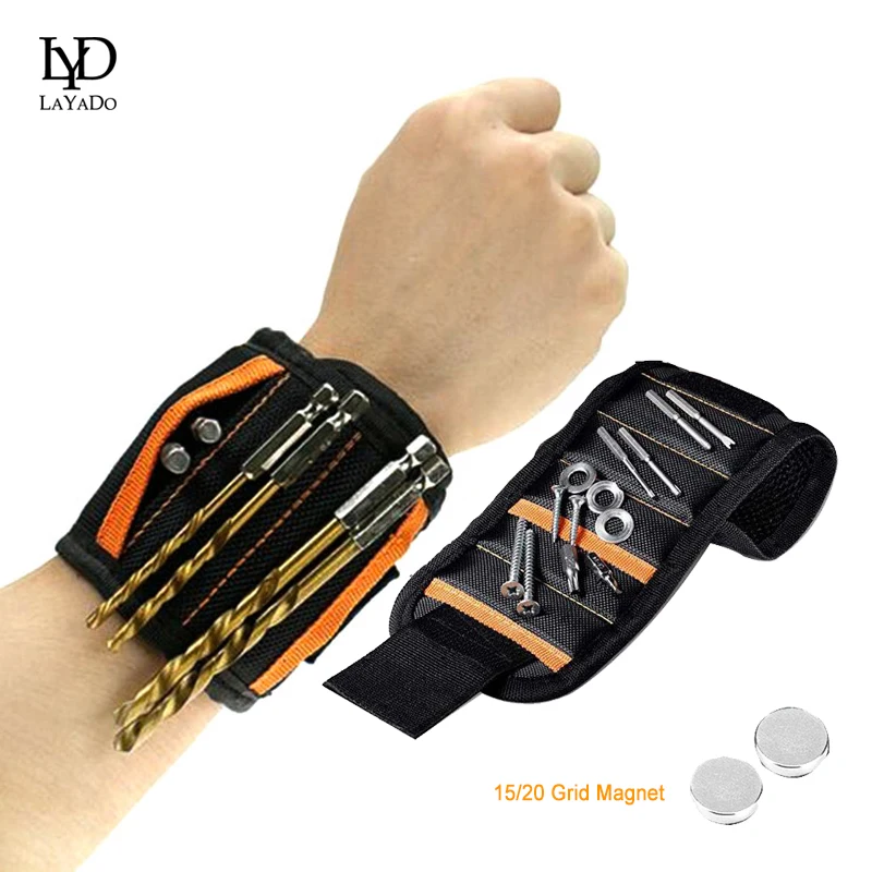 15/20 Magnetic Wristband Tool Bag with Pockets Strong Magnet For Screws Wrench Drill Nails Hand Tools Holder Storage Organizer