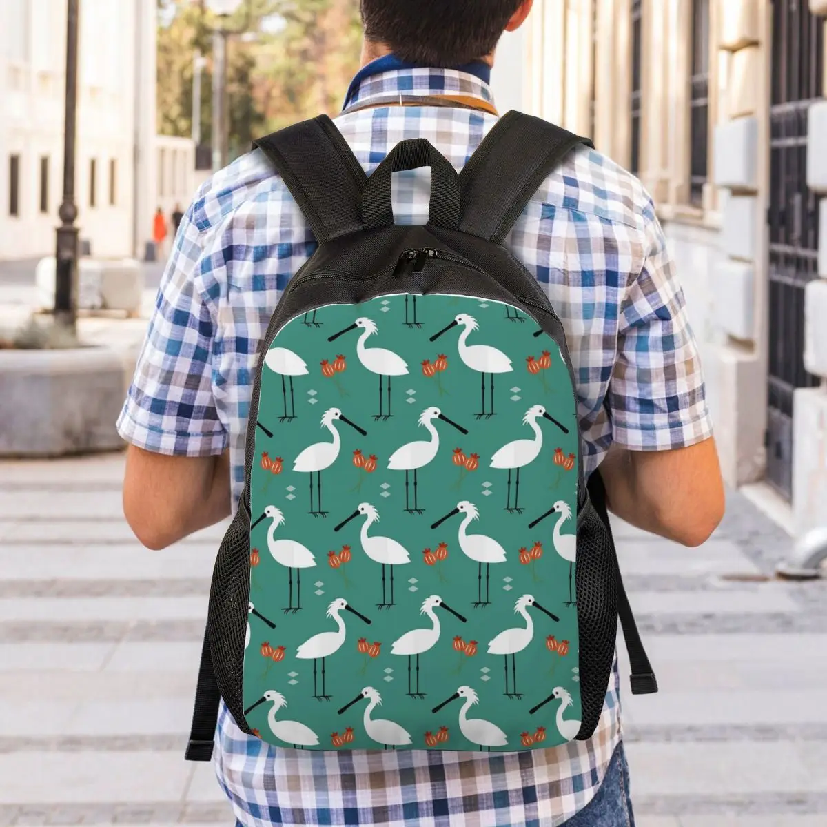 Spoonbills On Blue Backpack Student Boys Girls BookBag School Bag Computer Shoulder Bags