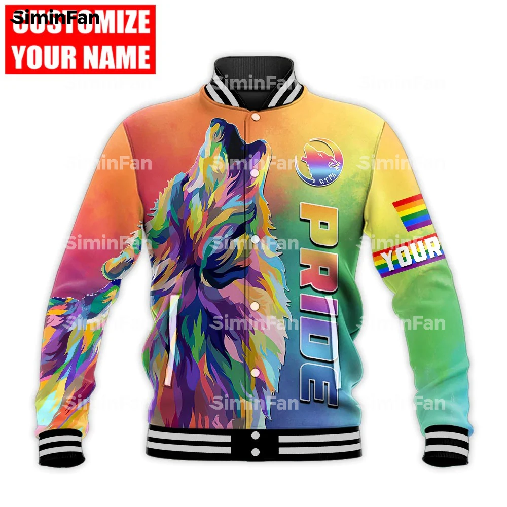 LOVE LGBT PRIDE RAINBOW WOLF 3D Full Printed Varsity Baseball Bomber Jacket Men Coat Outwear Unisex Female Harajuku Streetwear