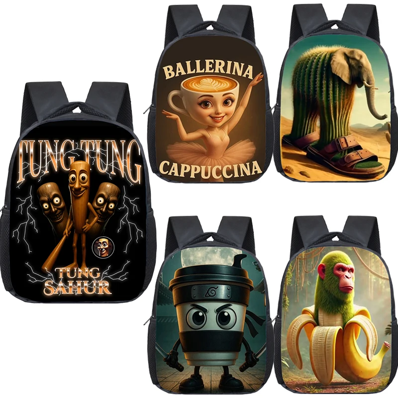 

12-дюймовый забавный итальянский детский рюкзак Brainrot Tung Tung Sahur, школьные сумки для мальчиков и девочек, детский сад, сумка для книг, детская Mochila