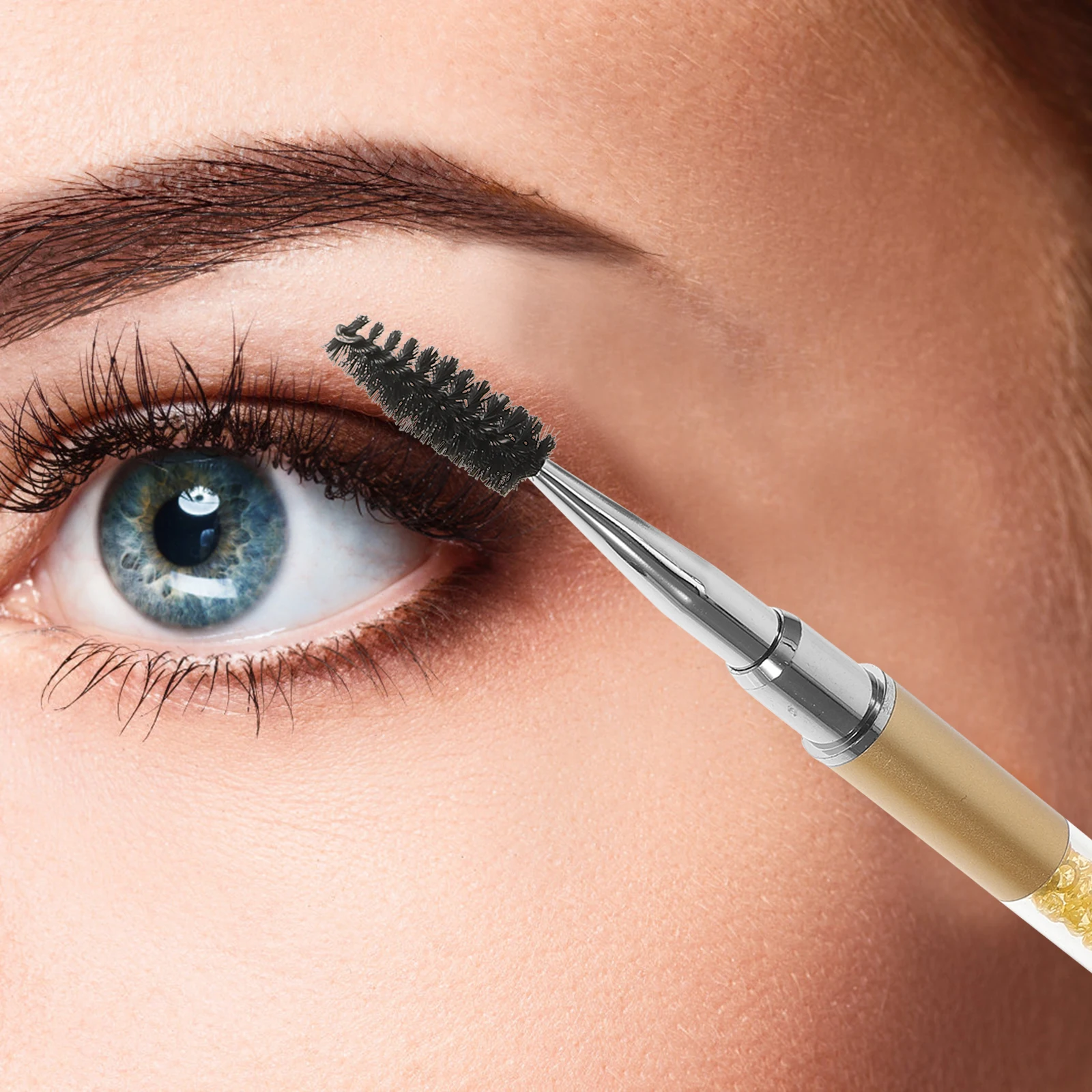 2 Pcs Eyelash Brush Mascara Wand Spoolie Makeup Brushes With Diamond Fiber Natural Finish