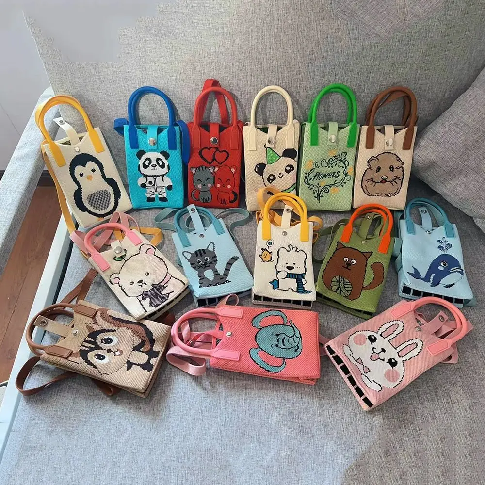 

Mini Shoulder Bag Cute Cartoon Mobile Phone Bag Student Messenger Bag Knitted Handbag Key Holder Lipsticks Pouch