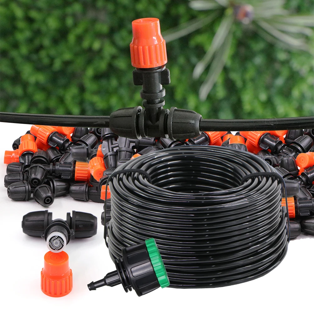 

0-30L/H Orange Adjustable Nozzle Mist Spray Kit 1/4'' Locking Adapter Atomization Watering System for Garden Fogging Irrigation