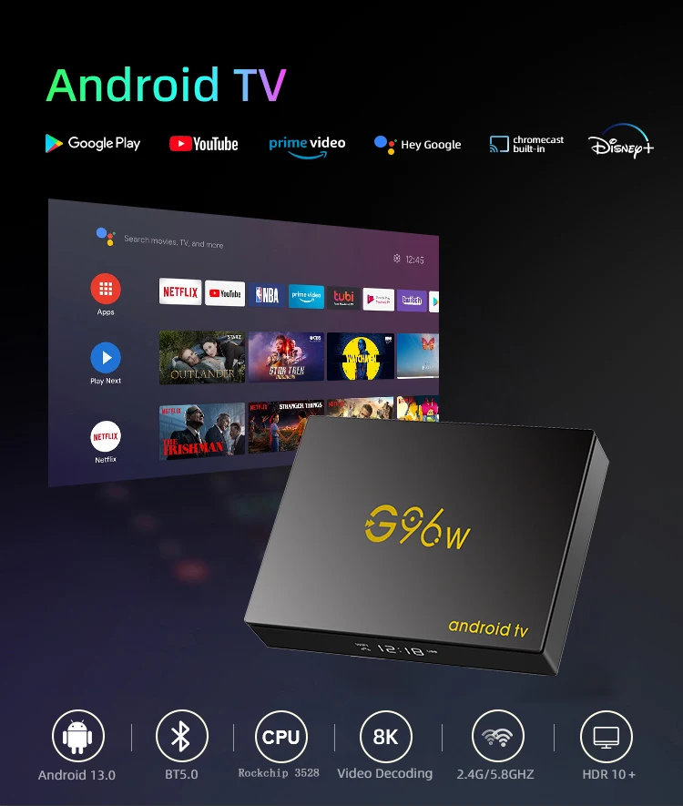 Smart Andriod13 TV Box 8K Ultra HD Google Assistant Amlogic S905W2 Quad core Streaming Media Player 4 gb128gb Netflix Youtube