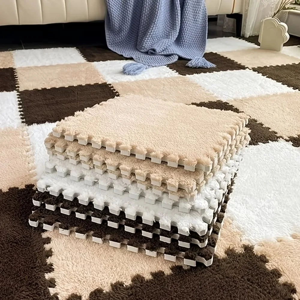 

30 штук пушистых плюшевых напольных ковриков для малышей, мягкие соединяющиеся плитки-пазлы, теплые и удобные игровые коврики для детей