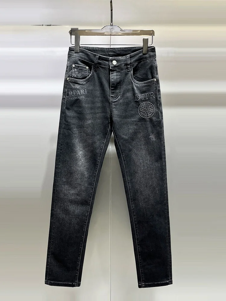 

Men's Embroidered Slim Fit Jeans Faionable High End Brand Casual Long Pants Simple Versatile Slim Leggings Autumn Winter