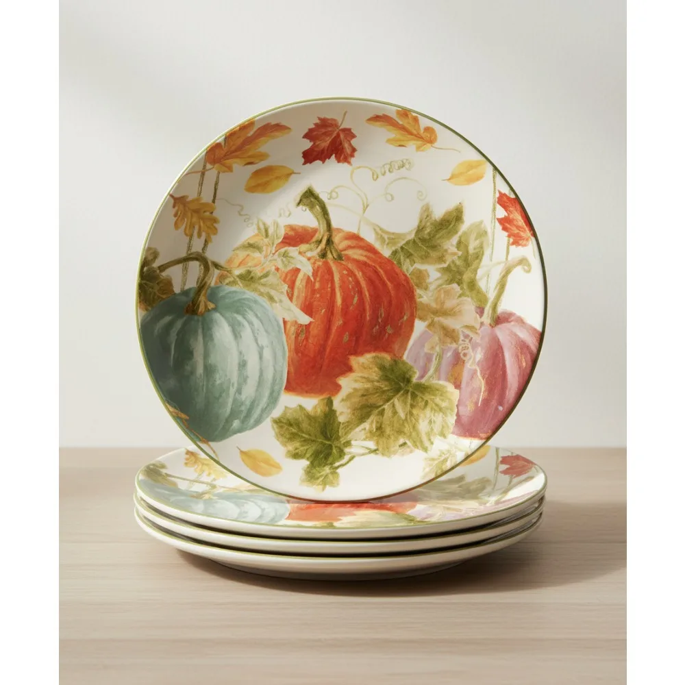 

Autumn Harvest 11" Dinner Plates Set of 4, Multicolor Fall Decor, Durable Earthenware for Thanksgiving & Holiday Dining