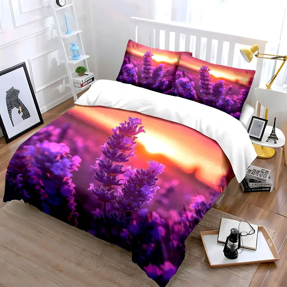 Lavender Sunset Decor Set Soft Comfortable Duvet Cover Bedding Set Included 1*Duvet Cover & 2*Pillowcases, gift