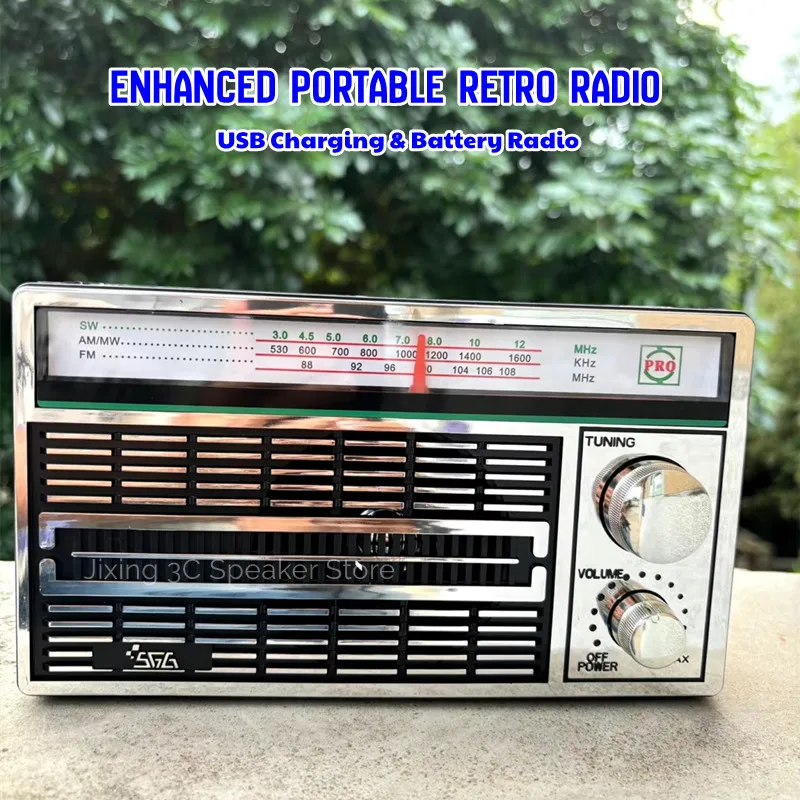 

Усовершенствованное портативное ретро-радио с динамическим динамиком, зарядка через USB и аккумулятор, радиоприемник для внутреннего и наружного Mp3-плеер
