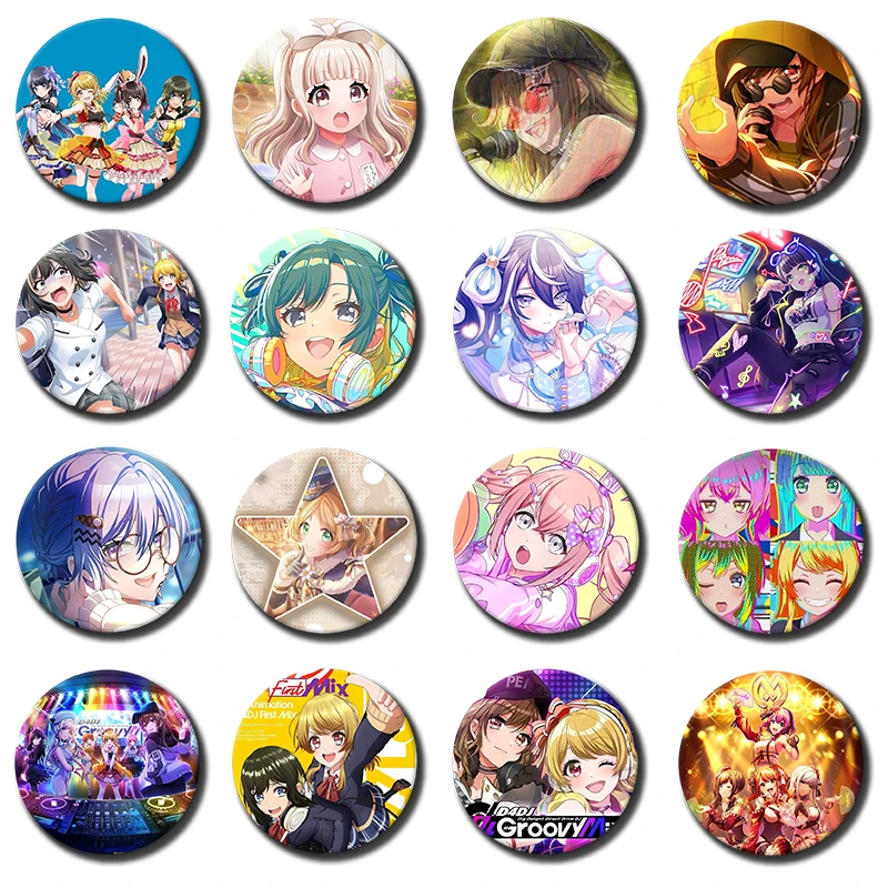 Music Game D4DJ Button Pins Creative Cute Cartoon Girl Aoi Tsubaki Hiiro Brooch Backpack Clothes Badge Accessories Jewelry Gifts