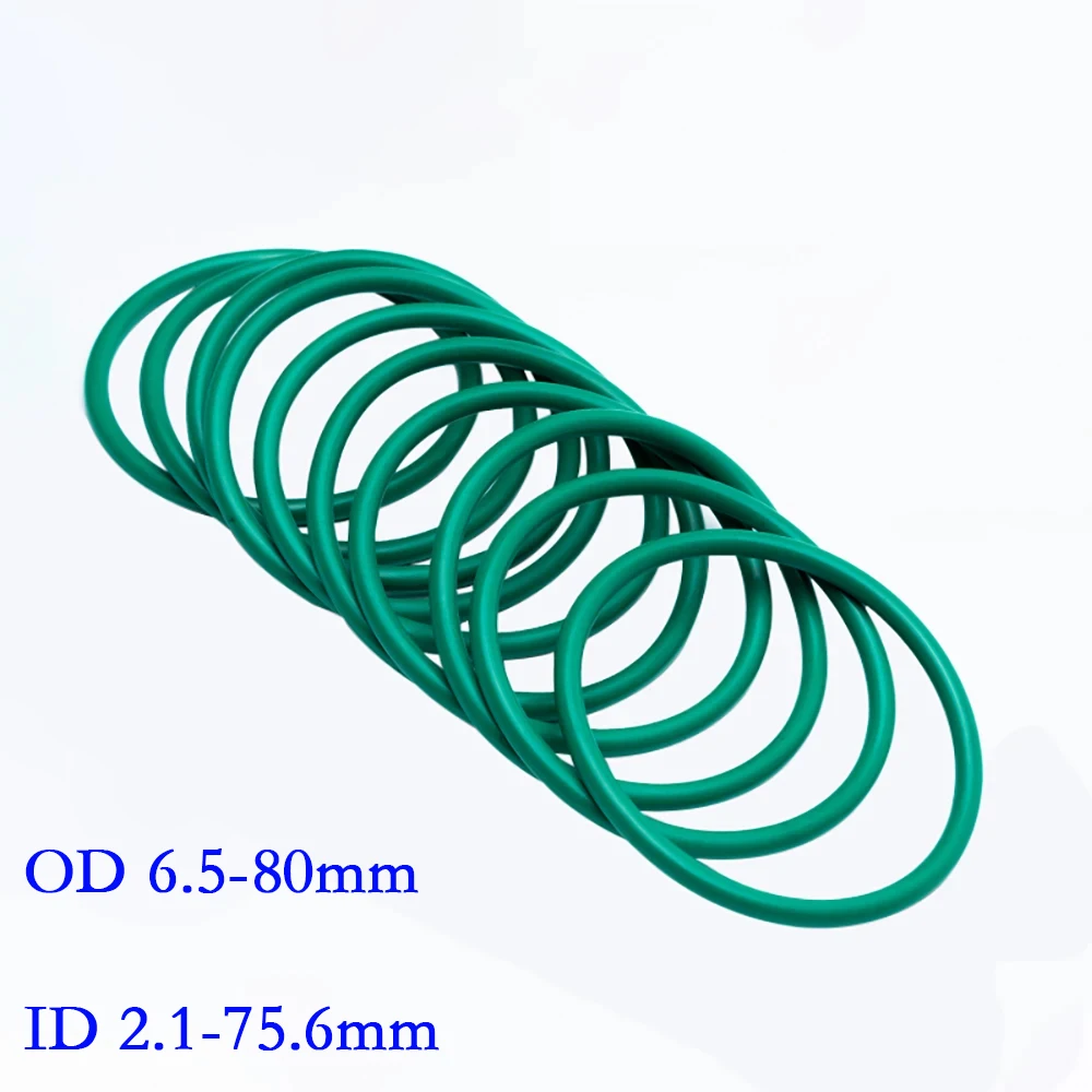 CS 2.2mm Fluorine Rubber Green O-Ring OD 6.5-80mm FKM Sealing Ring Gasket ID 2.1-75.6mm Corrosion And Oil Resistant