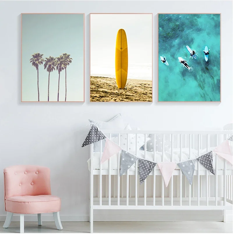 California Print Set Surf Wall Art Canvas Painting Beach Posters Surfboard Prints Coastal Decor Paintings for Living Room Wal